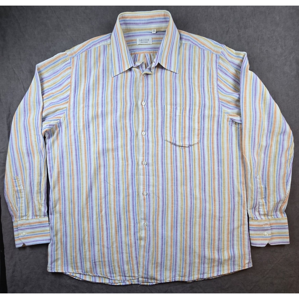 Idillio Positano Mens Linen Candy Striped Button Down Shirt Coastal Size XLL